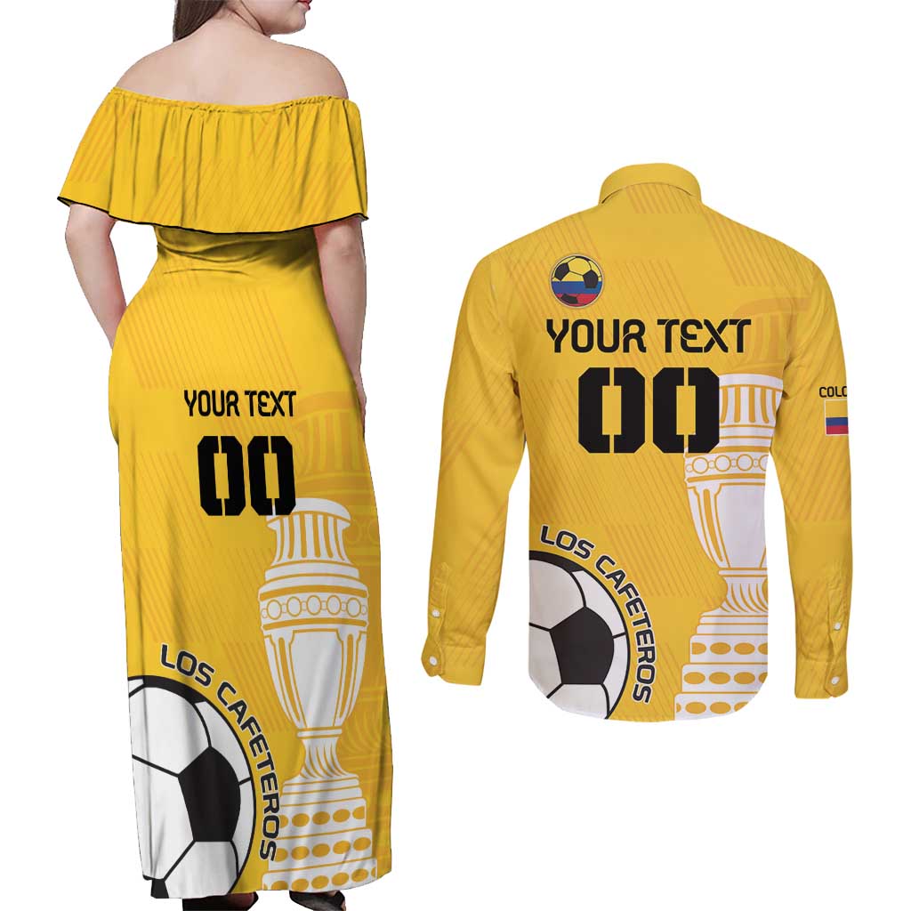 Custom Colombia Football Couples Matching Off Shoulder Maxi Dress and Long Sleeve Button Shirt Go Champions - Wonder Print Shop