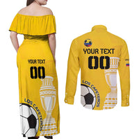 Custom Colombia Football Couples Matching Off Shoulder Maxi Dress and Long Sleeve Button Shirt Go Champions - Wonder Print Shop