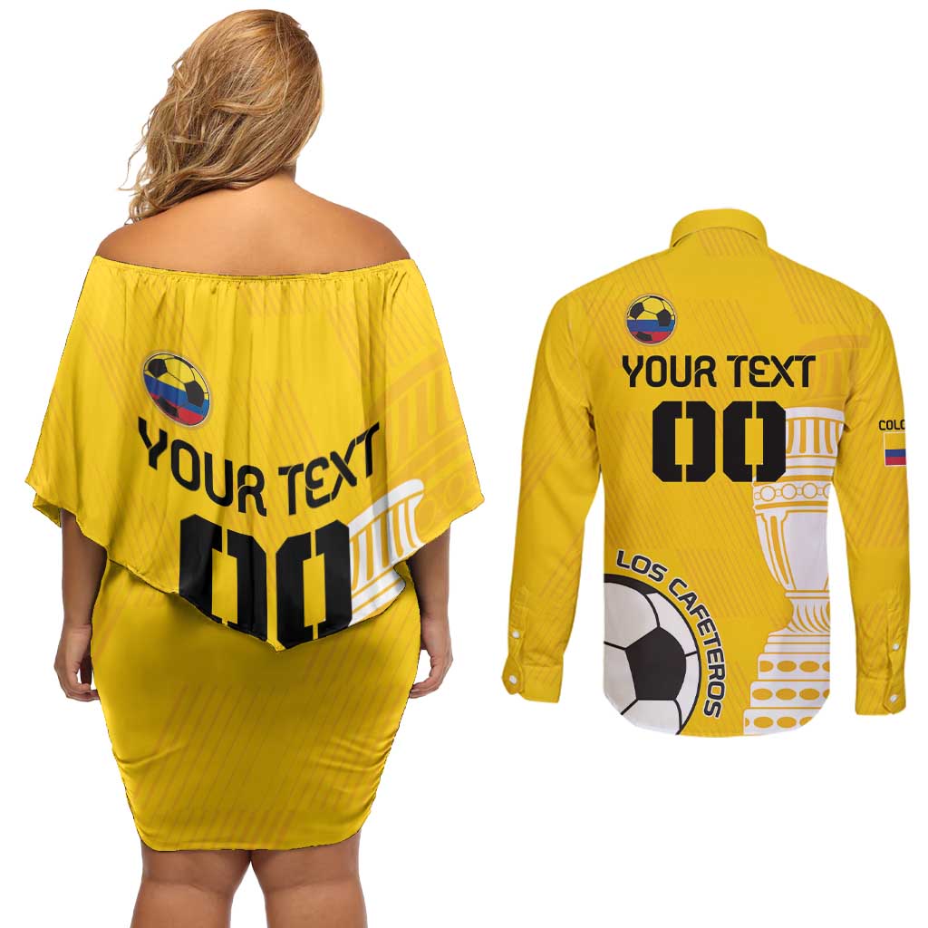 Custom Colombia Football Couples Matching Off Shoulder Short Dress and Long Sleeve Button Shirt Go Champions - Wonder Print Shop