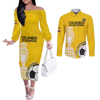 Custom Colombia Football Couples Matching Off The Shoulder Long Sleeve Dress and Long Sleeve Button Shirt Go Champions