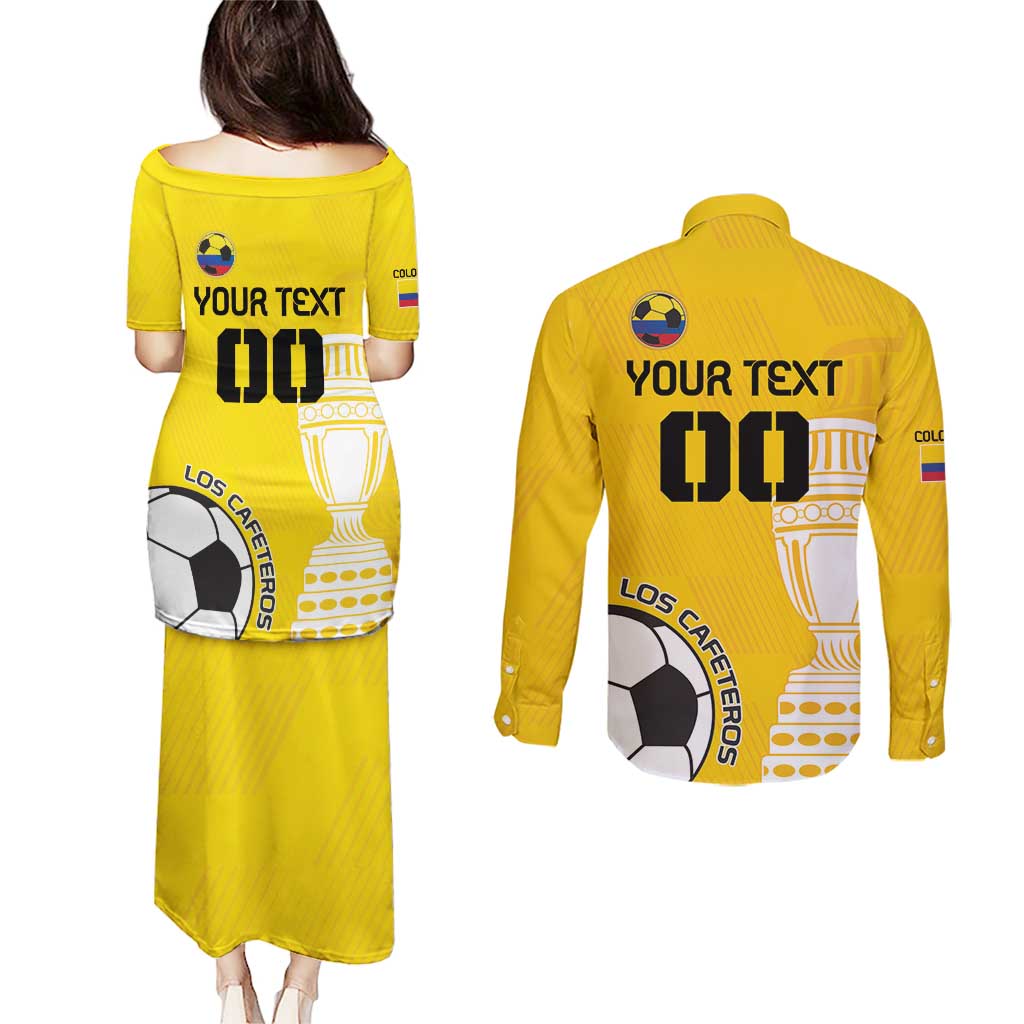 Custom Colombia Football Couples Matching Puletasi and Long Sleeve Button Shirt Go Champions - Wonder Print Shop