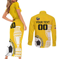Custom Colombia Football Couples Matching Short Sleeve Bodycon Dress and Long Sleeve Button Shirt Go Champions - Wonder Print Shop