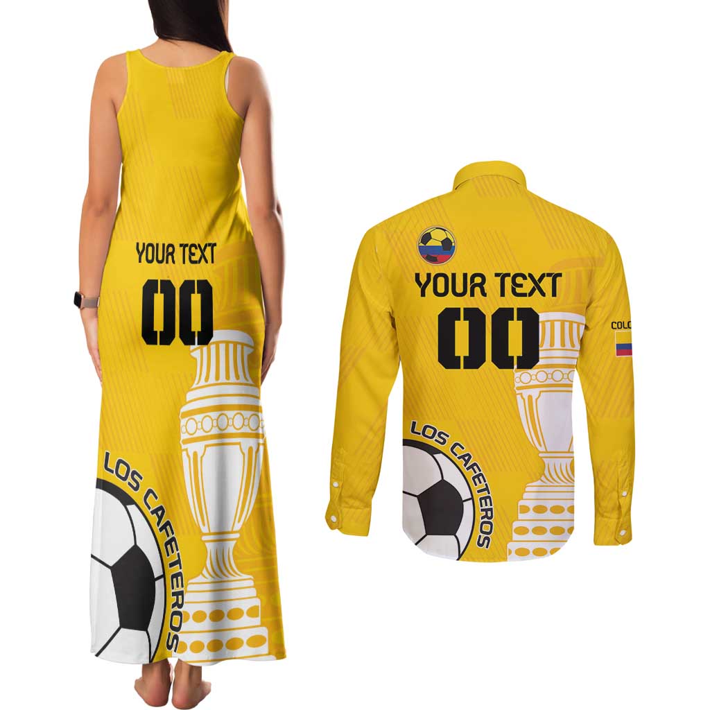 Custom Colombia Football Couples Matching Tank Maxi Dress and Long Sleeve Button Shirt Go Champions - Wonder Print Shop