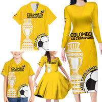 Custom Colombia Football Family Matching Long Sleeve Bodycon Dress and Hawaiian Shirt Go Champions - Wonder Print Shop