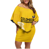 Custom Colombia Football Family Matching Off Shoulder Short Dress and Hawaiian Shirt Go Champions - Wonder Print Shop