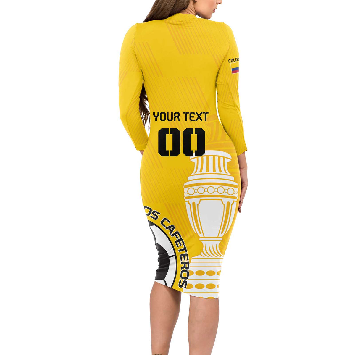 Custom Colombia Football Long Sleeve Bodycon Dress Go Champions - Wonder Print Shop