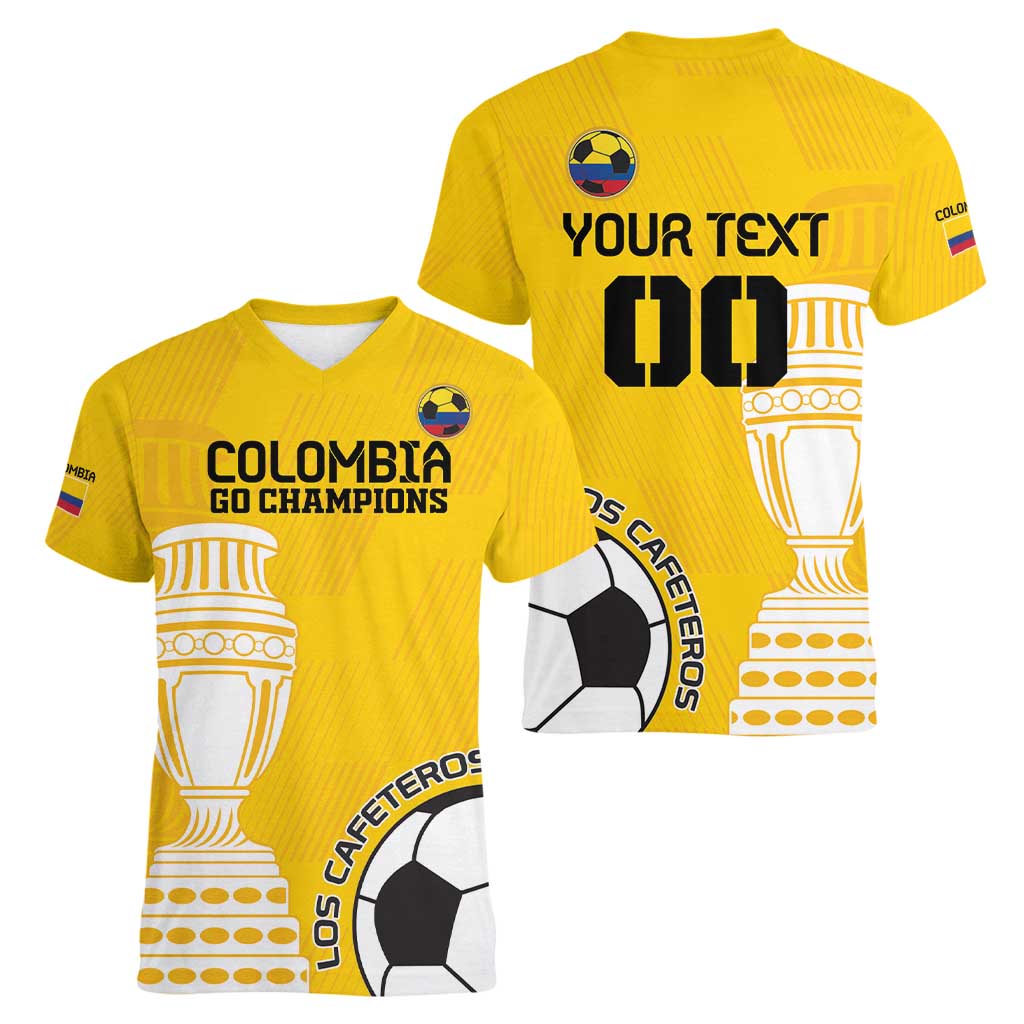 Custom Colombia Football Women V-Neck T-Shirt Go Champions - Wonder Print Shop