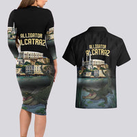 Everglades Alligator Alcatraz Florida Couples Matching Long Sleeve Bodycon Dress and Hawaiian Shirt - Wonder Print Shop