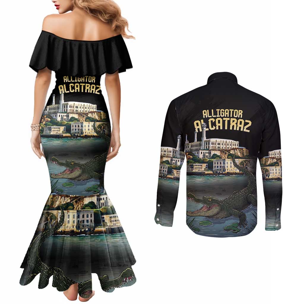 Everglades Alligator Alcatraz Florida Couples Matching Mermaid Dress and Long Sleeve Button Shirt - Wonder Print Shop