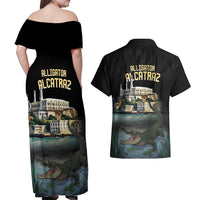 Everglades Alligator Alcatraz Florida Couples Matching Off Shoulder Maxi Dress and Hawaiian Shirt - Wonder Print Shop