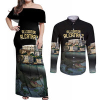 Everglades Alligator Alcatraz Florida Couples Matching Off Shoulder Maxi Dress and Long Sleeve Button Shirt - Wonder Print Shop