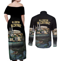 Everglades Alligator Alcatraz Florida Couples Matching Off Shoulder Maxi Dress and Long Sleeve Button Shirt - Wonder Print Shop