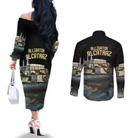 Everglades Alligator Alcatraz Florida Couples Matching Off The Shoulder Long Sleeve Dress and Long Sleeve Button Shirt - Wonder Print Shop