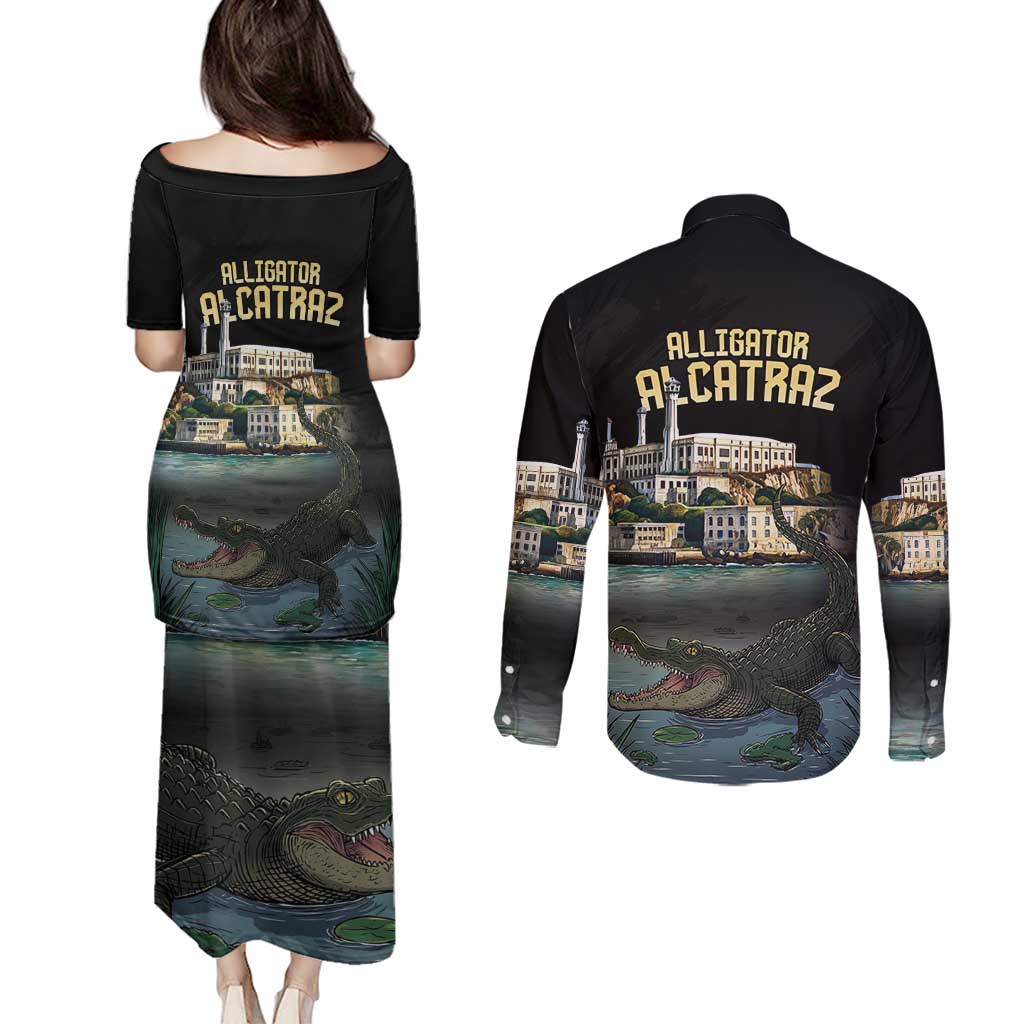 Everglades Alligator Alcatraz Florida Couples Matching Puletasi and Long Sleeve Button Shirt - Wonder Print Shop