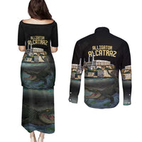 Everglades Alligator Alcatraz Florida Couples Matching Puletasi and Long Sleeve Button Shirt - Wonder Print Shop