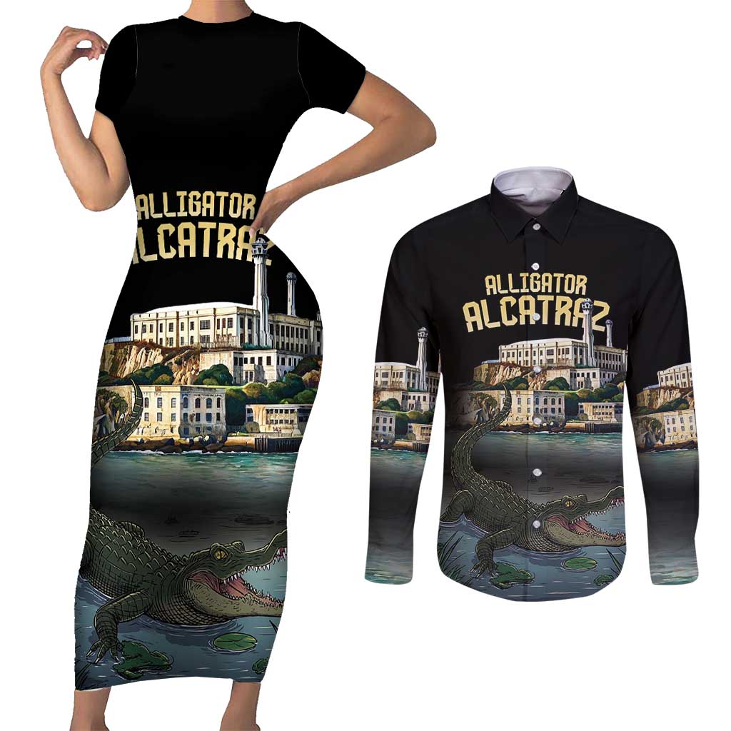 Everglades Alligator Alcatraz Florida Couples Matching Short Sleeve Bodycon Dress and Long Sleeve Button Shirt - Wonder Print Shop