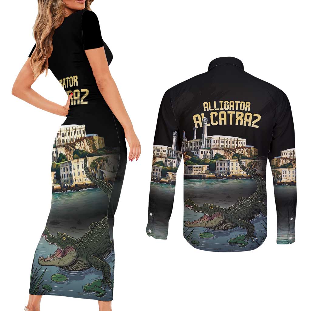 Everglades Alligator Alcatraz Florida Couples Matching Short Sleeve Bodycon Dress and Long Sleeve Button Shirt - Wonder Print Shop