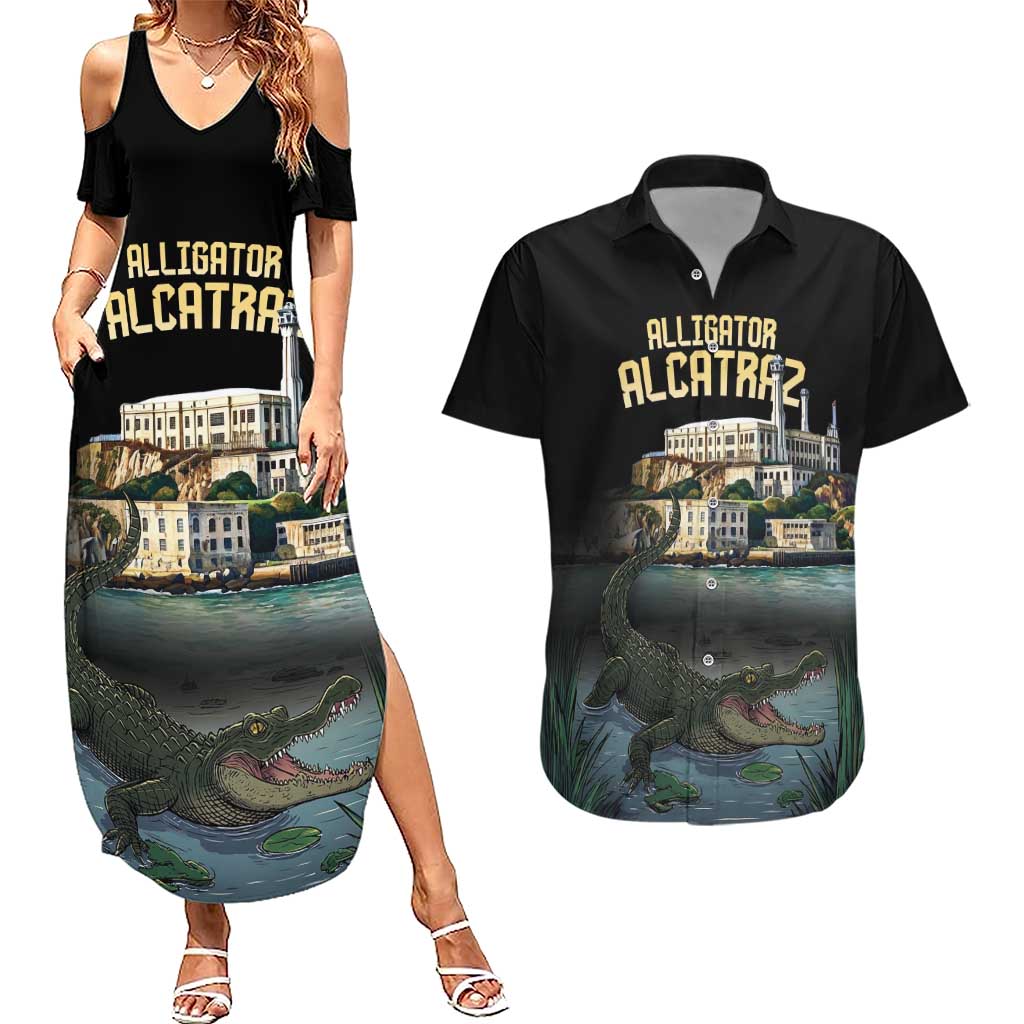 Everglades Alligator Alcatraz Florida Couples Matching Summer Maxi Dress and Hawaiian Shirt - Wonder Print Shop