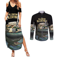 Everglades Alligator Alcatraz Florida Couples Matching Summer Maxi Dress and Long Sleeve Button Shirt - Wonder Print Shop