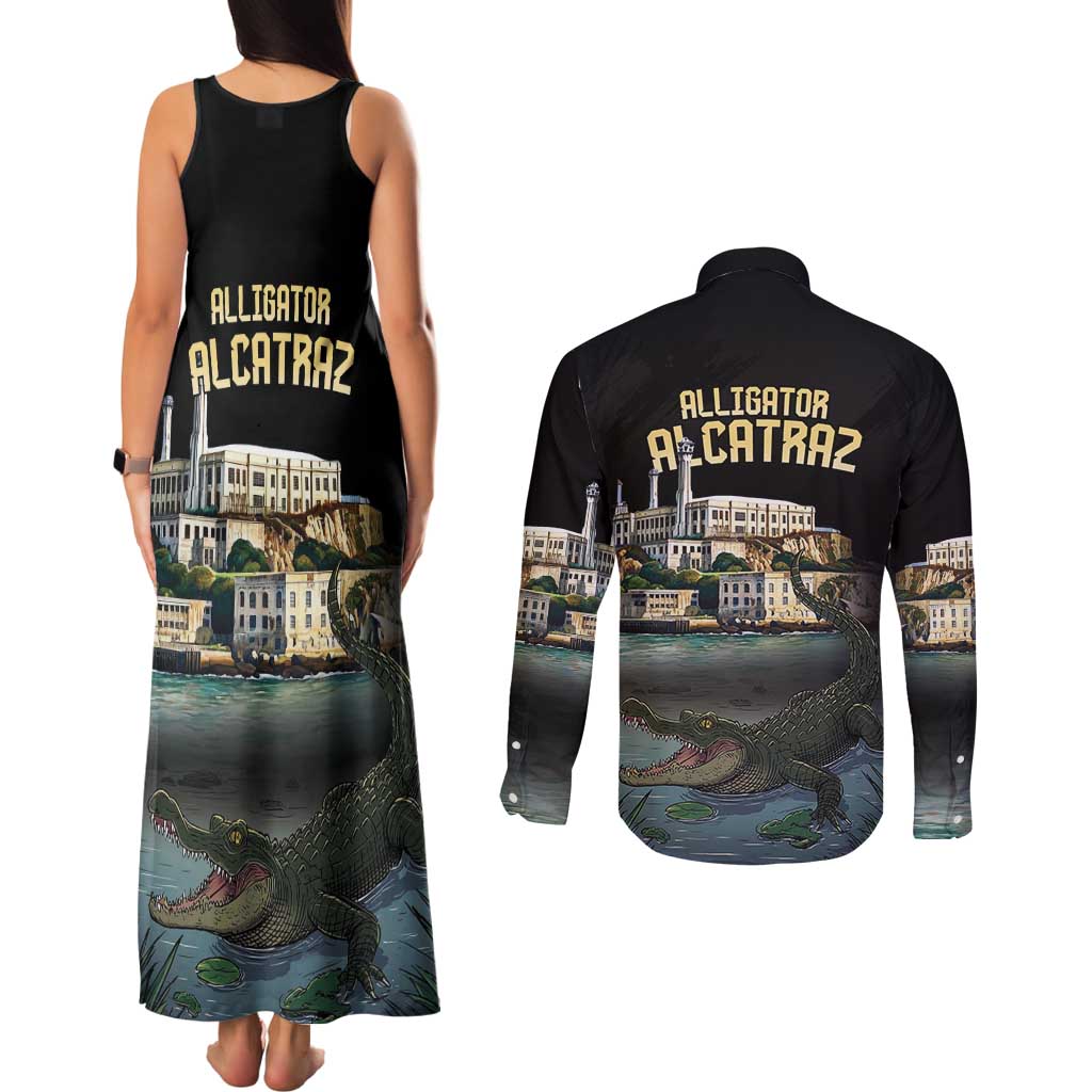 Everglades Alligator Alcatraz Florida Couples Matching Tank Maxi Dress and Long Sleeve Button Shirt - Wonder Print Shop