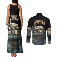 Everglades Alligator Alcatraz Florida Couples Matching Tank Maxi Dress and Long Sleeve Button Shirt - Wonder Print Shop