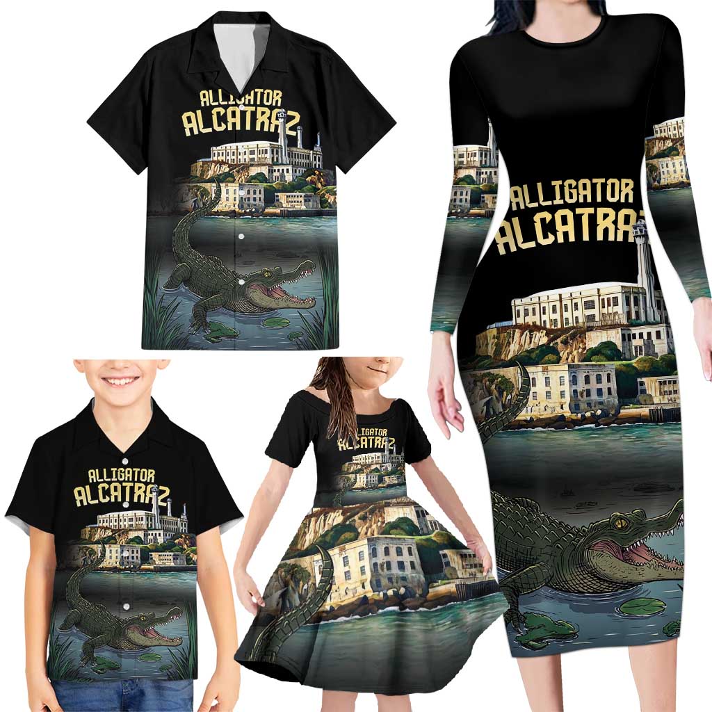 Everglades Alligator Alcatraz Florida Family Matching Long Sleeve Bodycon Dress and Hawaiian Shirt - Wonder Print Shop