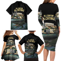 Everglades Alligator Alcatraz Florida Family Matching Long Sleeve Bodycon Dress and Hawaiian Shirt - Wonder Print Shop