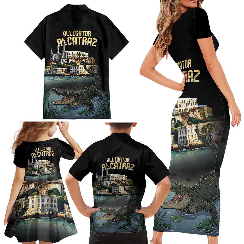 Everglades Alligator Alcatraz Florida Family Matching Short Sleeve Bodycon Dress and Hawaiian Shirt - Wonder Print Shop