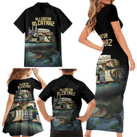 Everglades Alligator Alcatraz Florida Family Matching Short Sleeve Bodycon Dress and Hawaiian Shirt - Wonder Print Shop