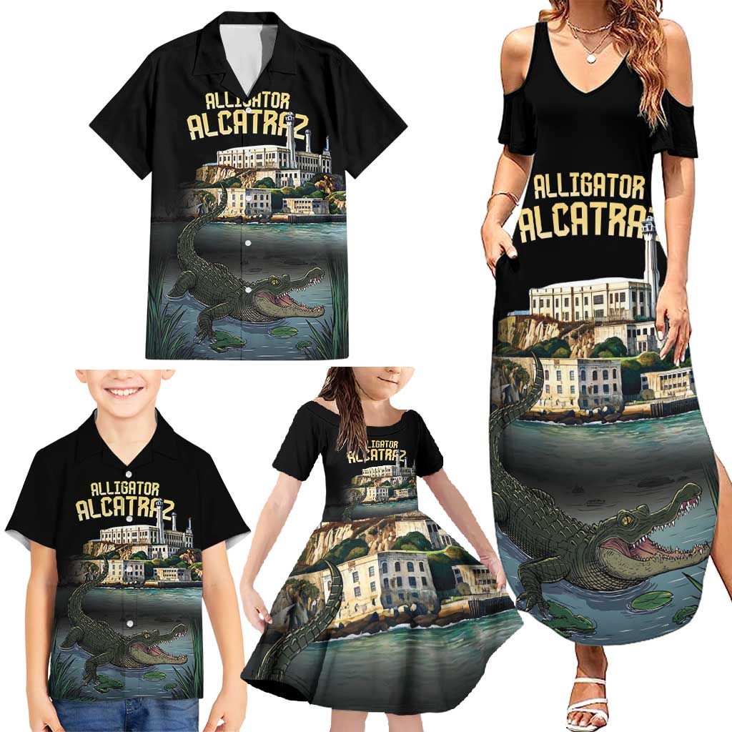 Everglades Alligator Alcatraz Florida Family Matching Summer Maxi Dress and Hawaiian Shirt - Wonder Print Shop