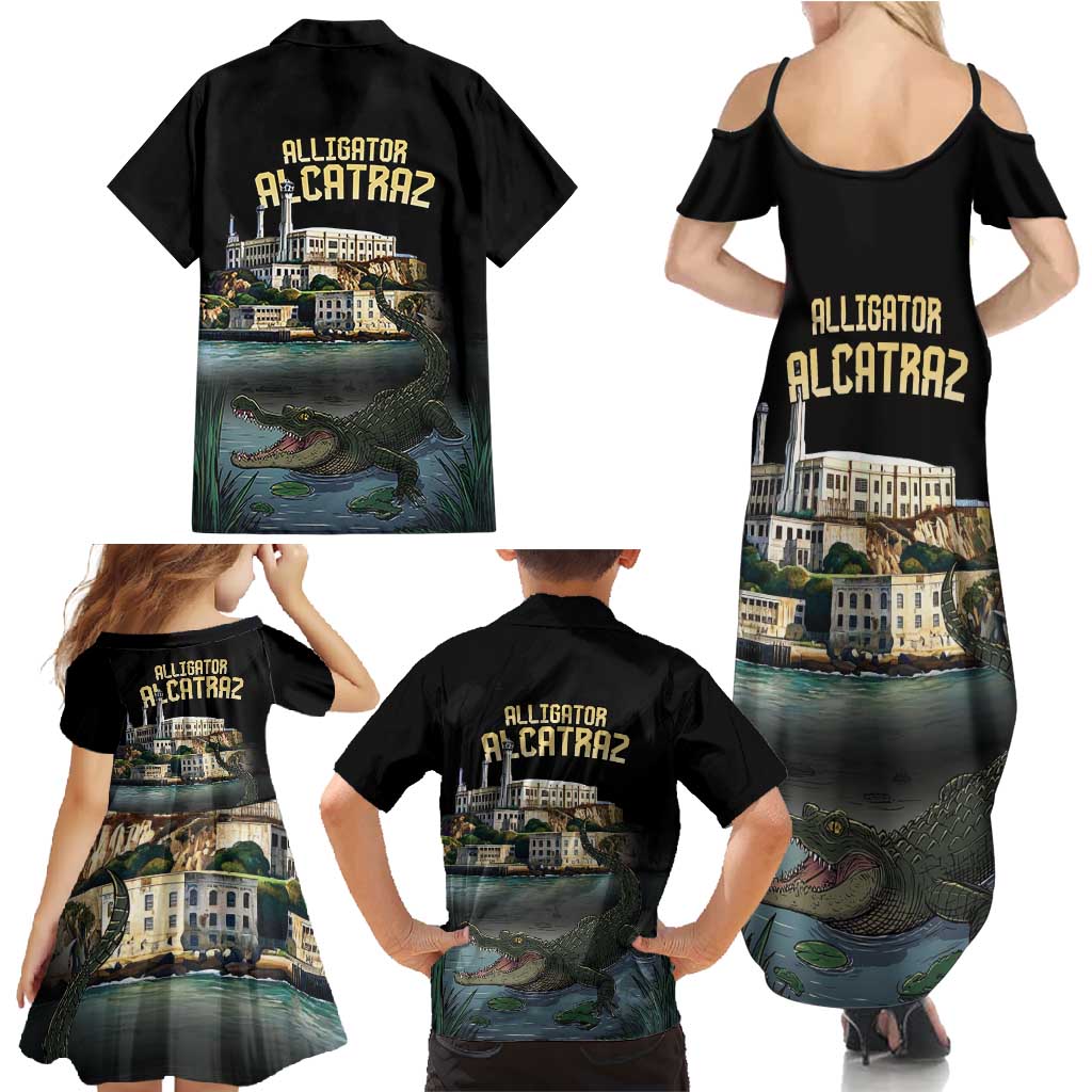 Everglades Alligator Alcatraz Florida Family Matching Summer Maxi Dress and Hawaiian Shirt - Wonder Print Shop