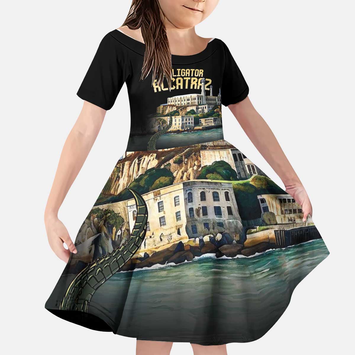 Everglades Alligator Alcatraz Florida Kid Short Sleeve Dress - Wonder Print Shop