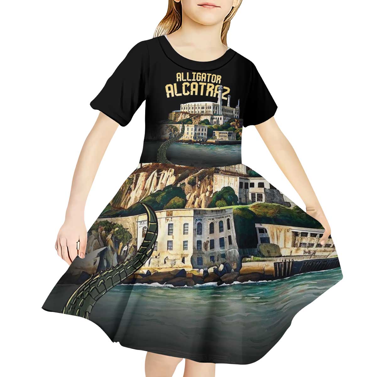 Everglades Alligator Alcatraz Florida Kid Short Sleeve Dress - Wonder Print Shop