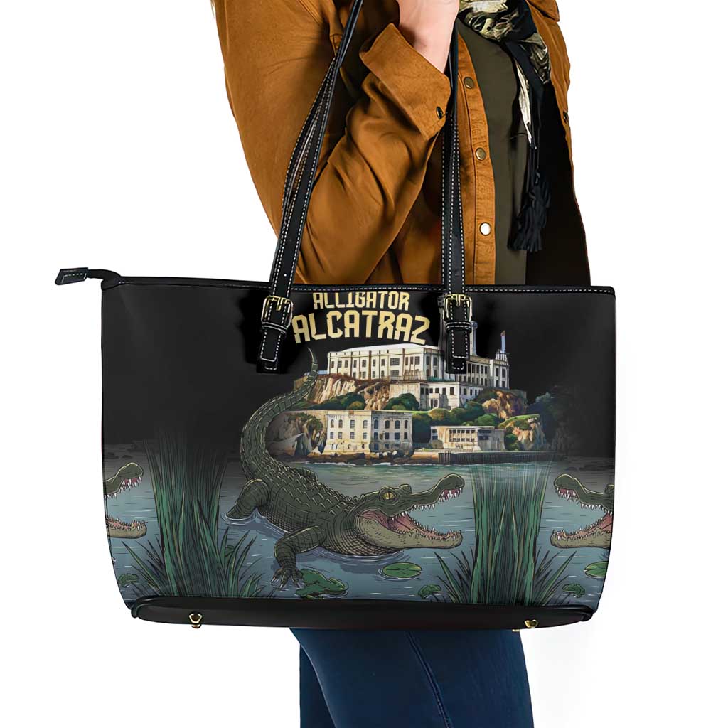 Everglades Alligator Alcatraz Florida Leather Tote Bag - Wonder Print Shop