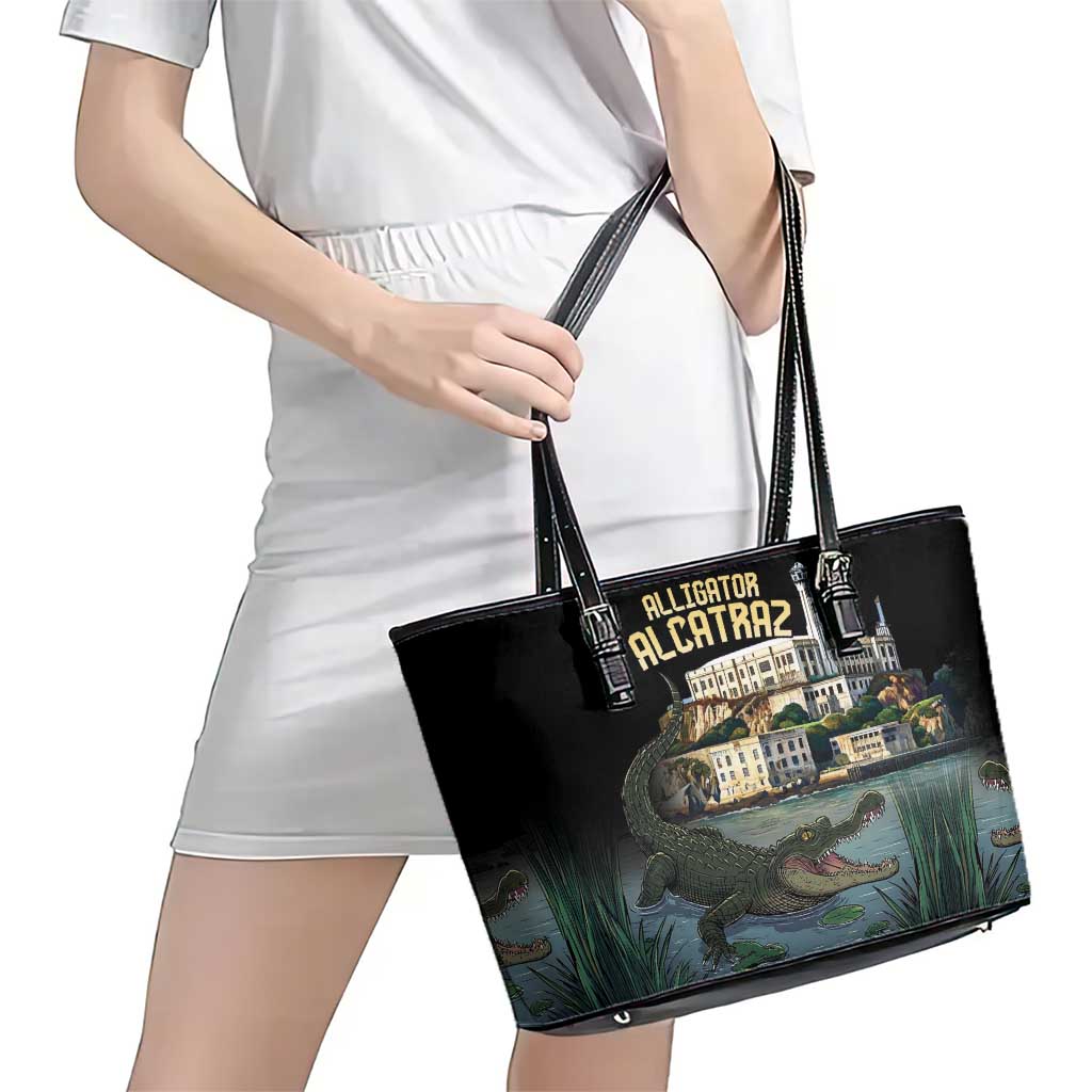Everglades Alligator Alcatraz Florida Leather Tote Bag - Wonder Print Shop