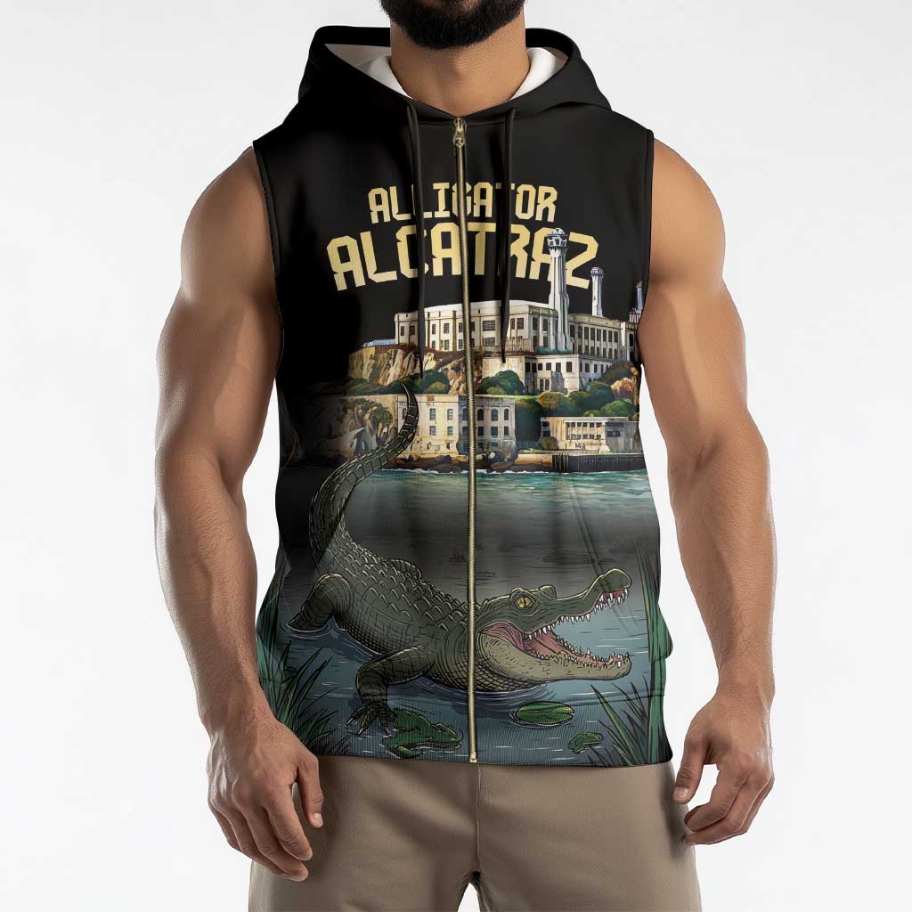 Everglades Alligator Alcatraz Florida Sleeveless Zip Hoodie - Wonder Print Shop