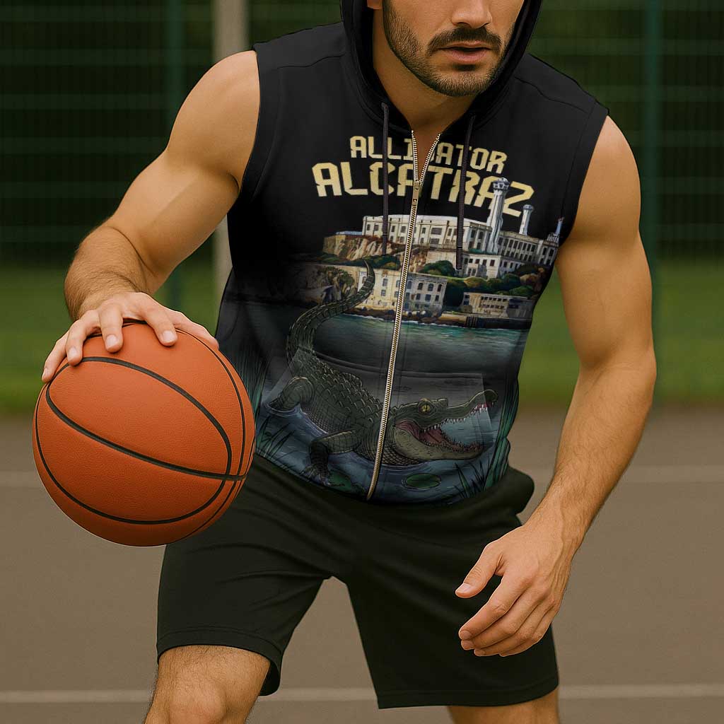 Everglades Alligator Alcatraz Florida Sleeveless Zip Hoodie - Wonder Print Shop