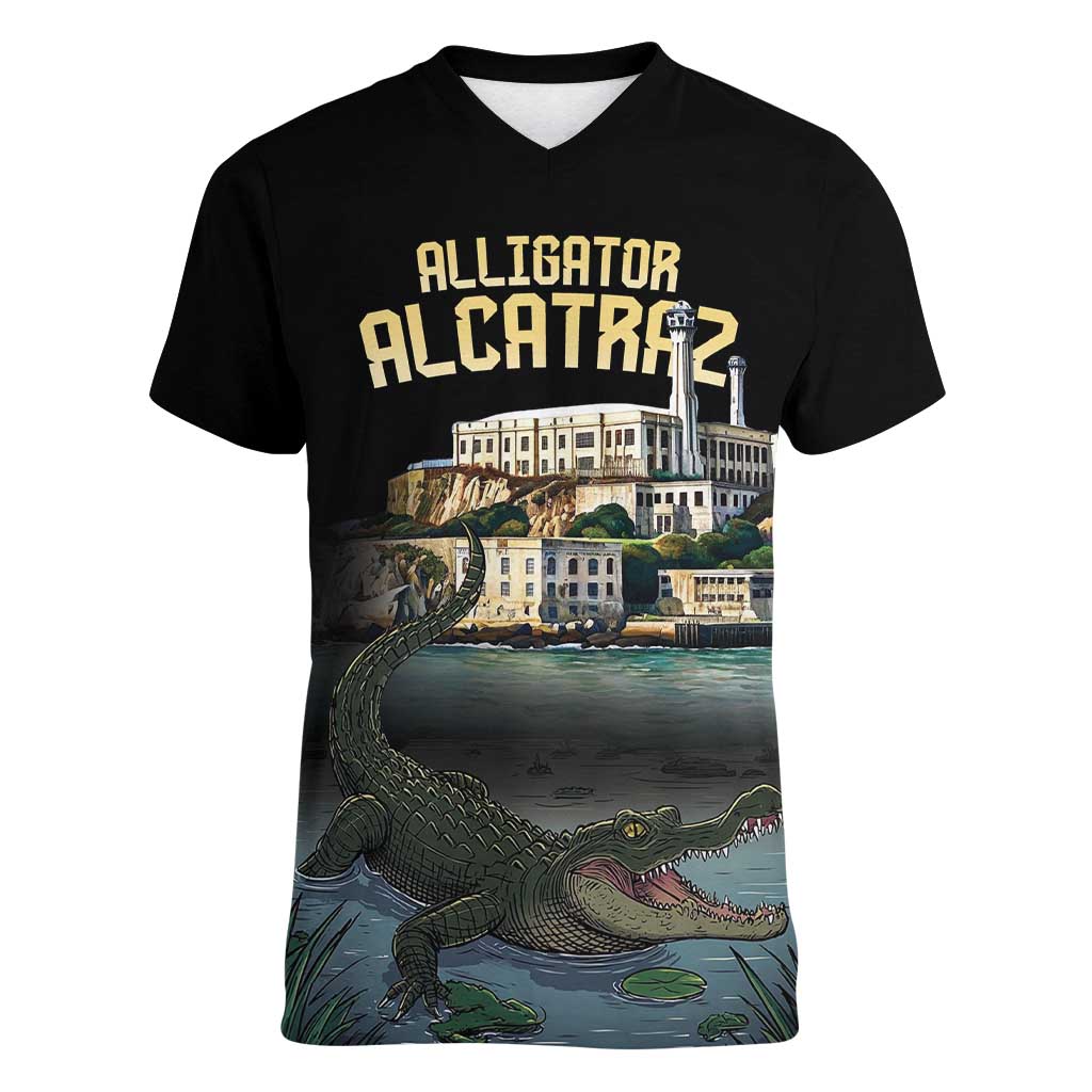 Everglades Alligator Alcatraz Florida Women V-Neck T-Shirt - Wonder Print Shop