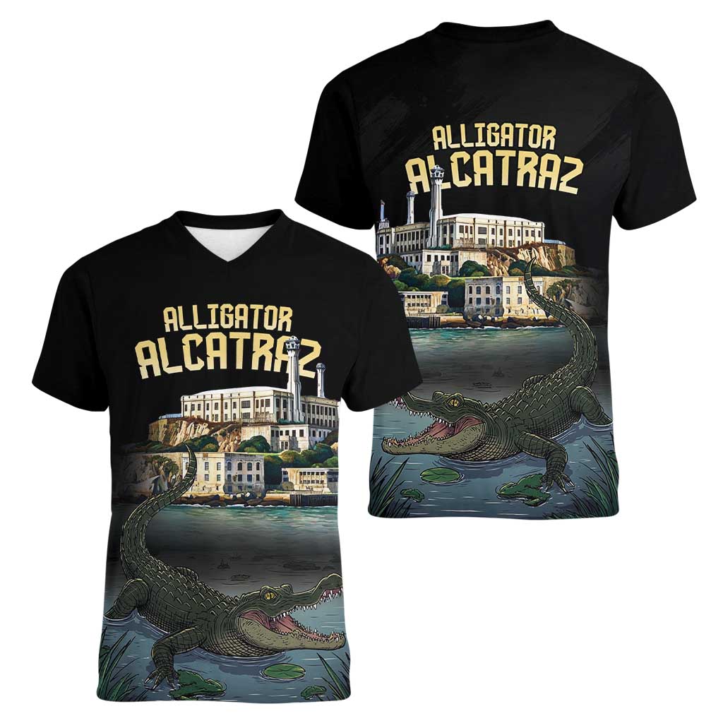 Everglades Alligator Alcatraz Florida Women V-Neck T-Shirt - Wonder Print Shop