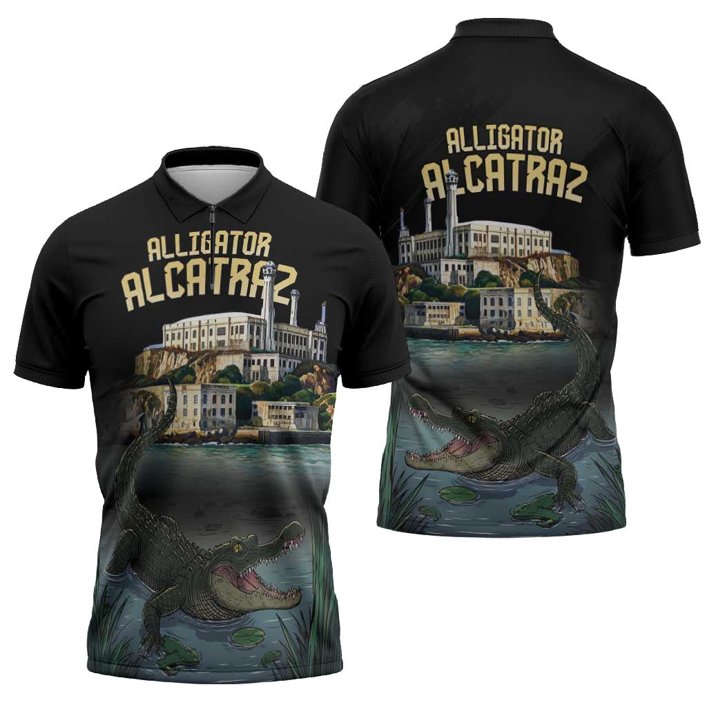 Everglades Alligator Alcatraz Florida Zipper Polo Shirt - Wonder Print Shop