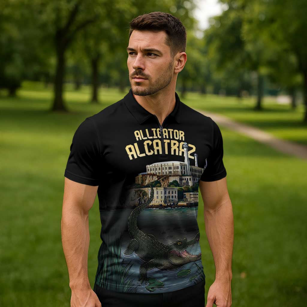 Everglades Alligator Alcatraz Florida Zipper Polo Shirt - Wonder Print Shop