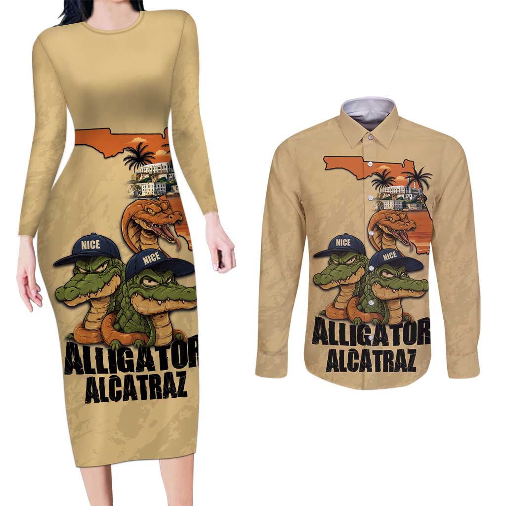 Alligator Alcatraz Prison Florida Everglades Couples Matching Long Sleeve Bodycon Dress and Long Sleeve Button Shirt - Wonder Print Shop