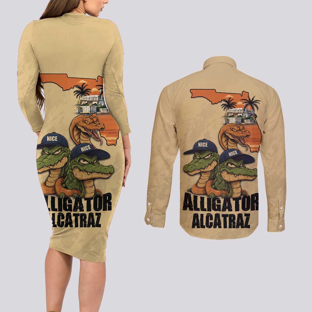 Alligator Alcatraz Prison Florida Everglades Couples Matching Long Sleeve Bodycon Dress and Long Sleeve Button Shirt - Wonder Print Shop