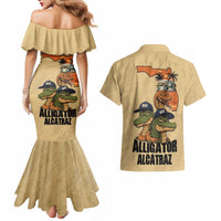 Alligator Alcatraz Prison Florida Everglades Couples Matching Mermaid Dress and Hawaiian Shirt - Wonder Print Shop