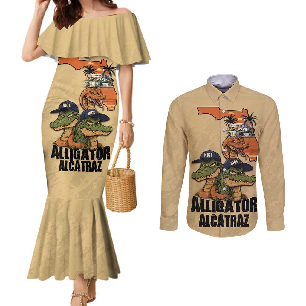 Alligator Alcatraz Prison Florida Everglades Couples Matching Mermaid Dress and Long Sleeve Button Shirt - Wonder Print Shop