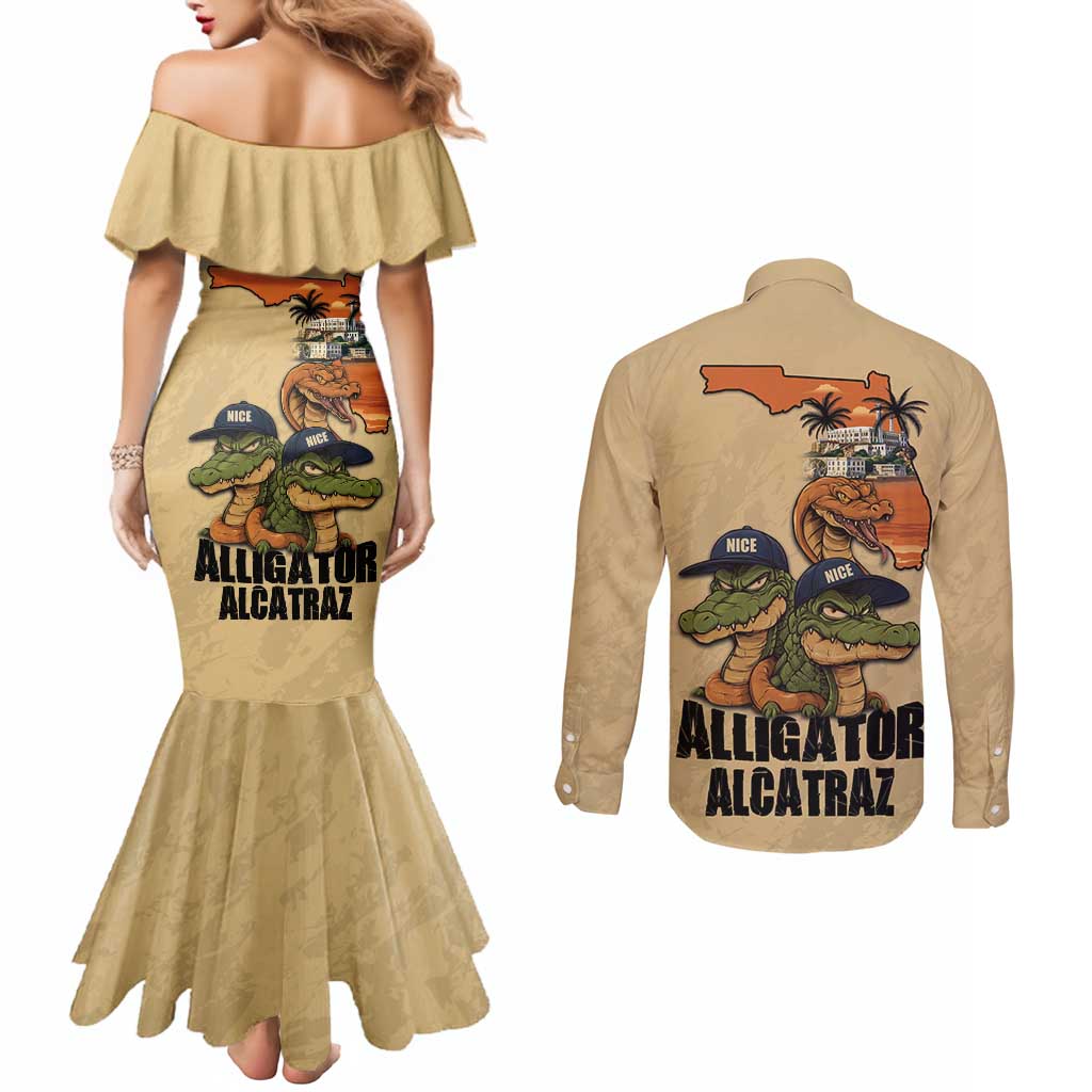 Alligator Alcatraz Prison Florida Everglades Couples Matching Mermaid Dress and Long Sleeve Button Shirt - Wonder Print Shop