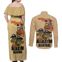 Alligator Alcatraz Prison Florida Everglades Couples Matching Off Shoulder Maxi Dress and Long Sleeve Button Shirt - Wonder Print Shop