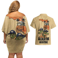 Alligator Alcatraz Prison Florida Everglades Couples Matching Off Shoulder Short Dress and Hawaiian Shirt - Wonder Print Shop