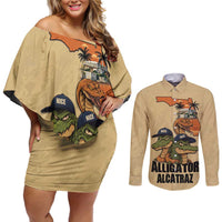 Alligator Alcatraz Prison Florida Everglades Couples Matching Off Shoulder Short Dress and Long Sleeve Button Shirt - Wonder Print Shop