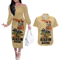 Alligator Alcatraz Prison Florida Everglades Couples Matching Off The Shoulder Long Sleeve Dress and Hawaiian Shirt - Wonder Print Shop